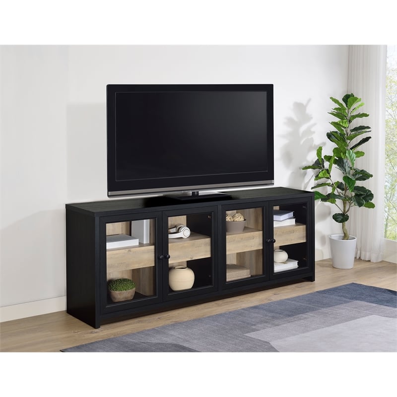 Pemberly Row 79-inch 4-door Engineered Wood TV Stand Media Console in Black