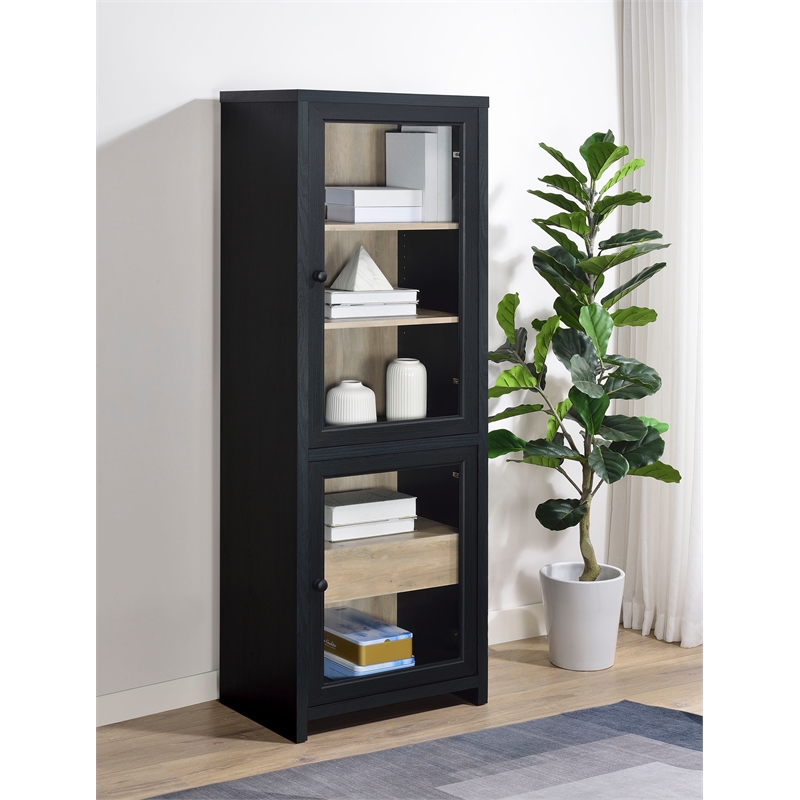 Pemberly Row 67-inch 2-door Engineered Wood Media Tower Cabinet in Black