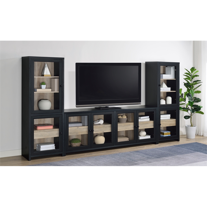 Pemberly Row 3-piece Engineered Wood Entertainment Center in Black