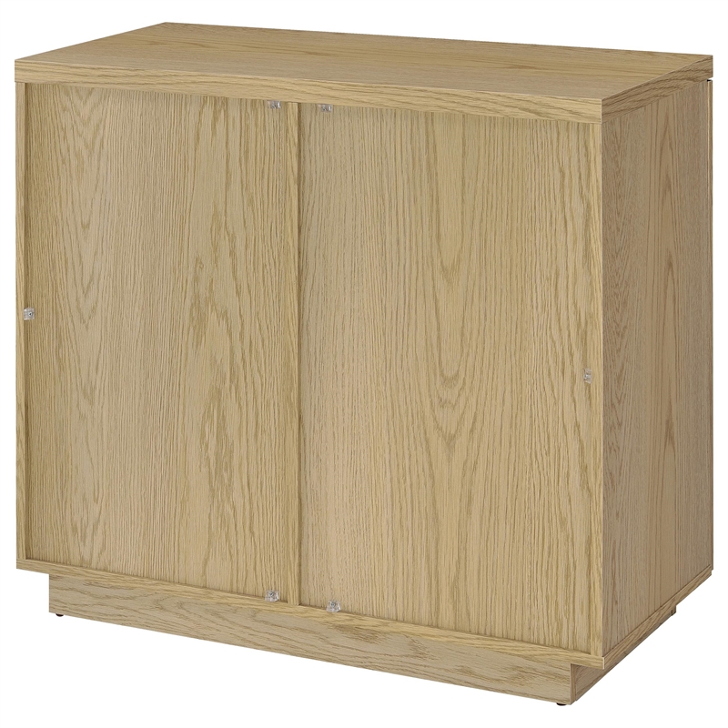 Pemberly Row 2-door Glass Front Engineered Wood Accent Cabinet in Light Oak