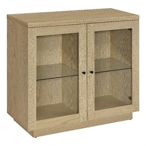 Pemberly Row 2-door Glass Front Engineered Wood Accent Cabinet in Light Oak