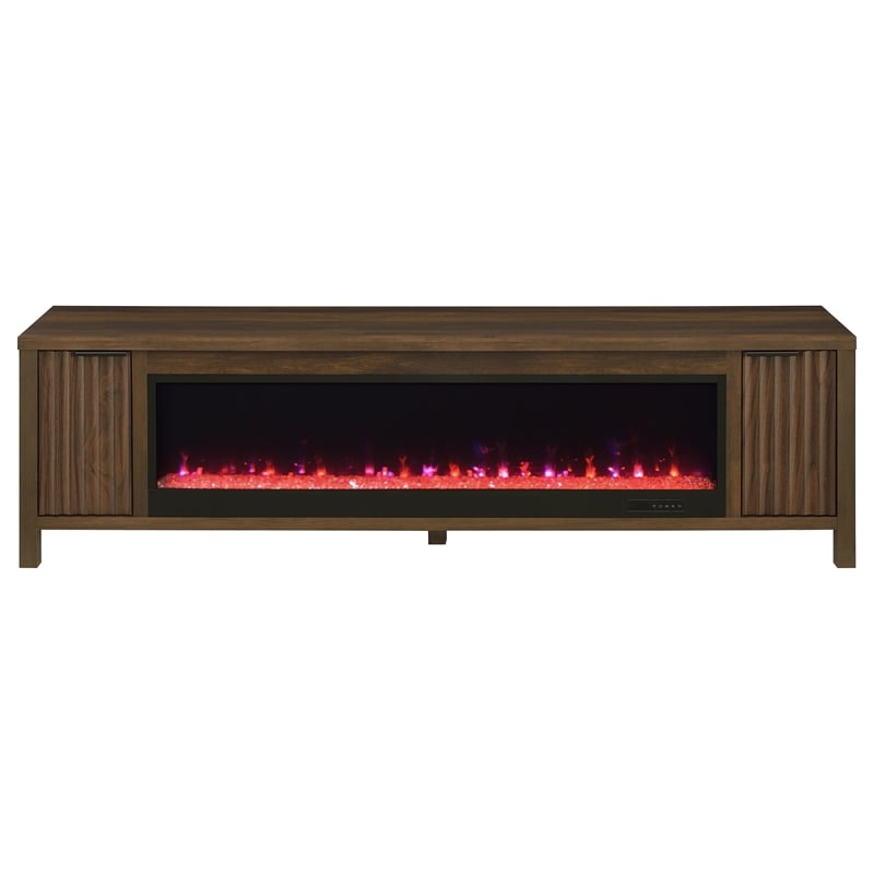 Pemberly Row 79-inch Engineered Wood TV Stand Fireplace in Dark Pine
