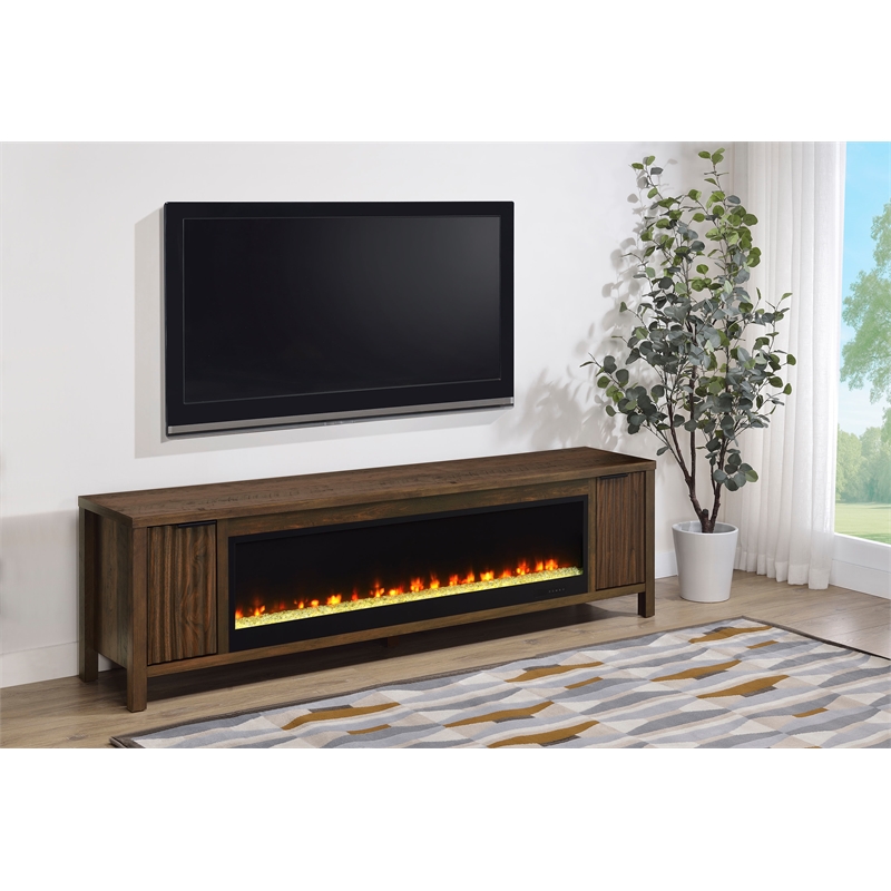 Pemberly Row 79-inch Engineered Wood TV Stand Fireplace in Dark Pine