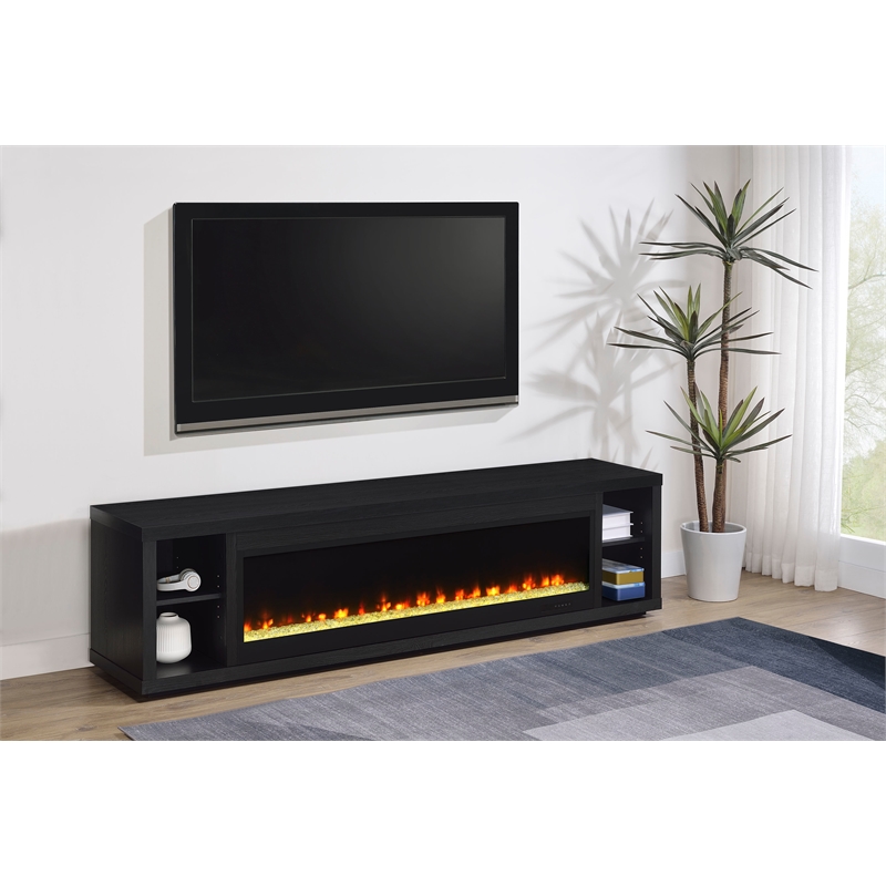 Pemberly Row 79-inch Engineered Wood TV Stand Fireplace in Black