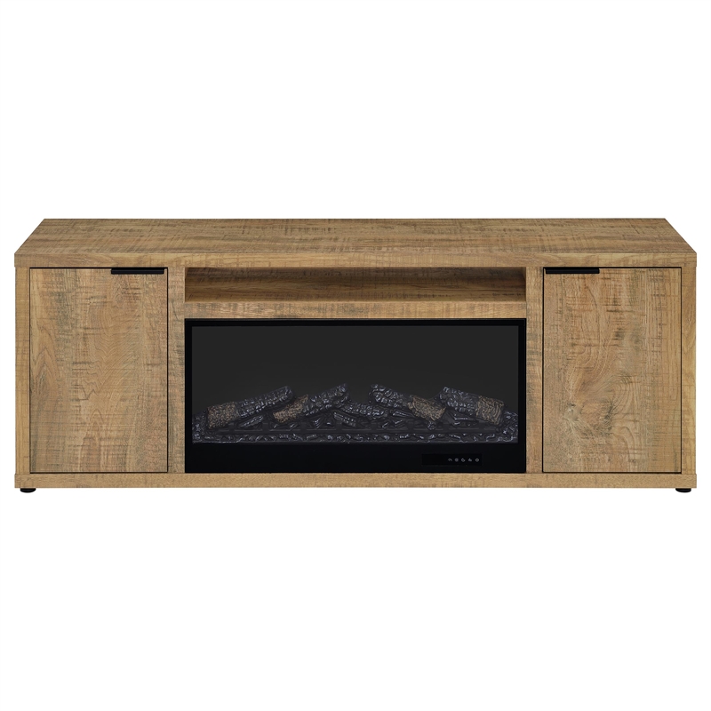 Pemberly Row 60-inch 2-door Engineered Wood TV Stand Fireplace in Mango