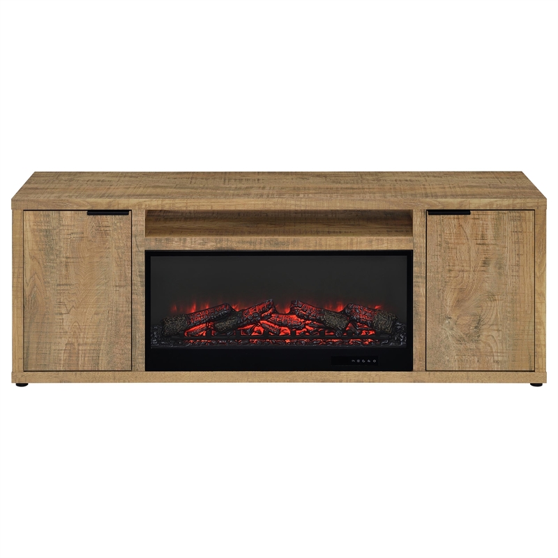 Pemberly Row 60-inch 2-door Engineered Wood TV Stand Fireplace in Mango