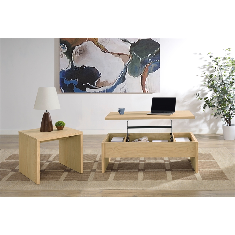 Pemberly Row 2-piece Engineered Wood Lift Top Coffee Table Set in Light Oak