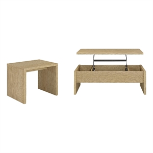 Pemberly Row 2-piece Engineered Wood Lift Top Coffee Table Set in Light Oak