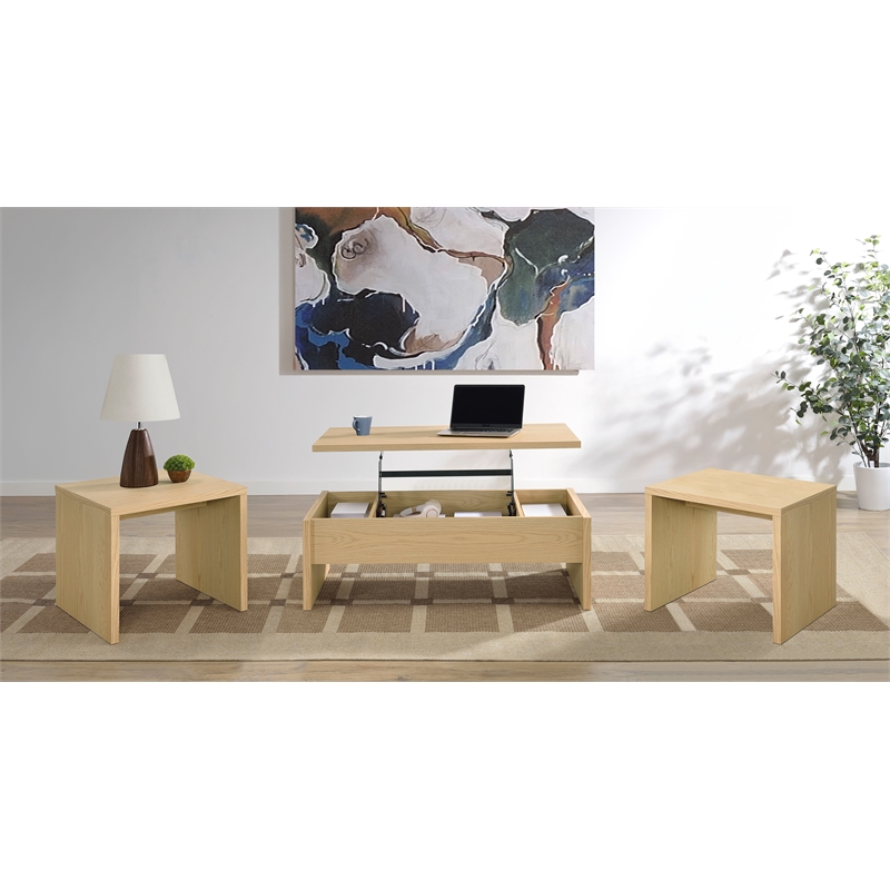 Pemberly Row 3-piece Engineered Wood Lift Top Coffee Table Set in Light Oak