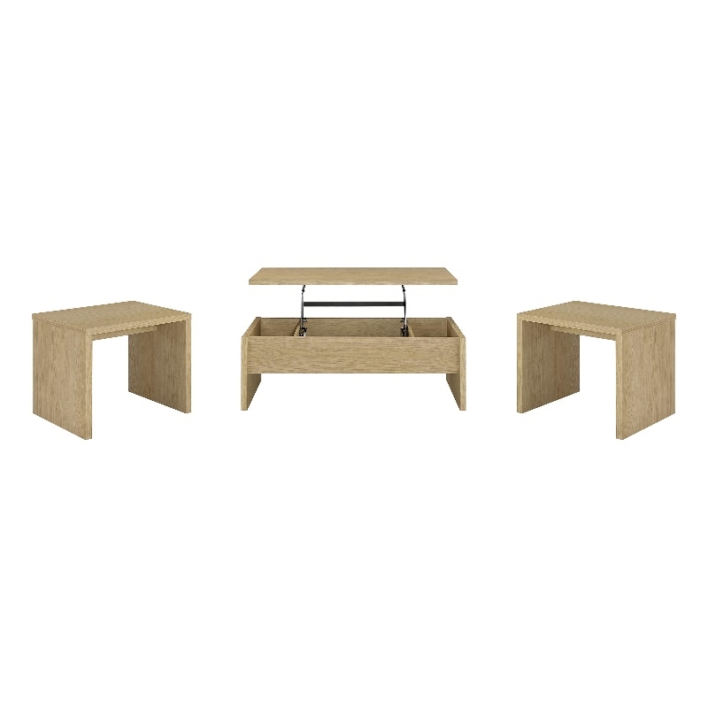 Pemberly Row 3-piece Engineered Wood Lift Top Coffee Table Set in Light Oak