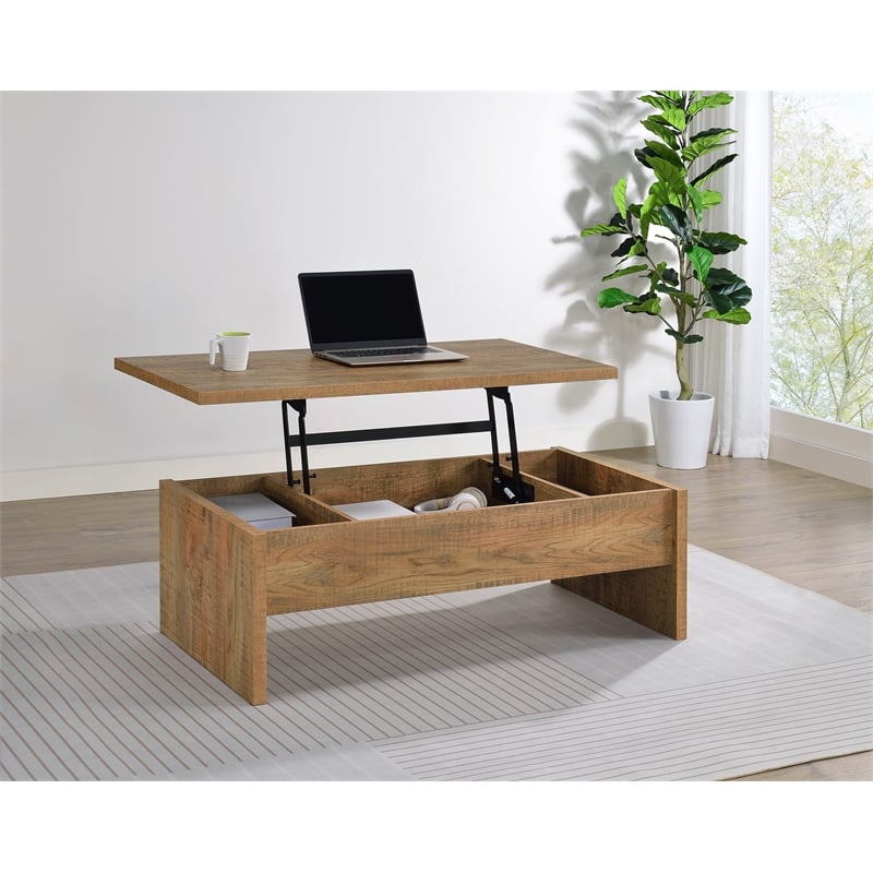 Pemberly Row Engineered Wood Lift Top Cocktail Coffee Table in Mango