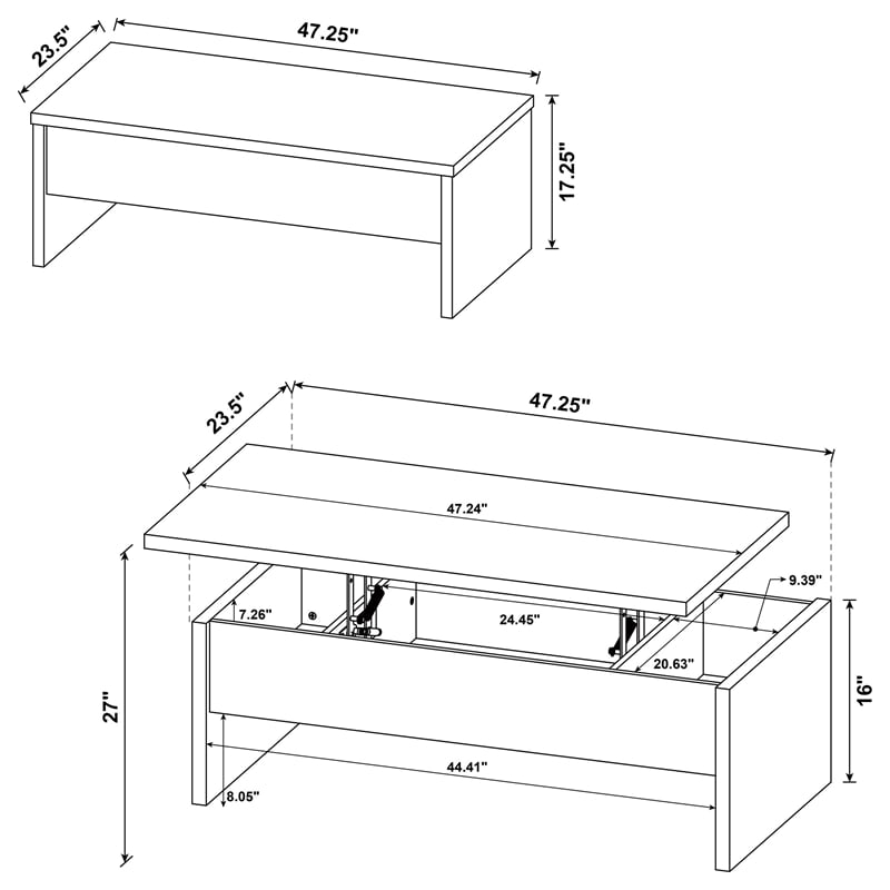 Pemberly Row Engineered Wood Lift Top Cocktail Coffee Table in Mango