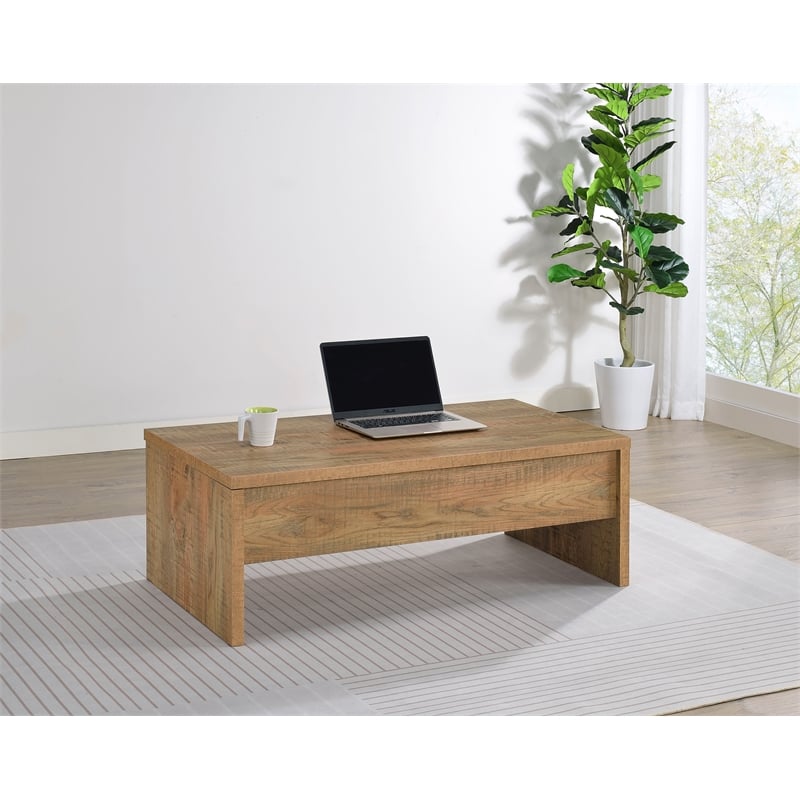 Pemberly Row Engineered Wood Lift Top Cocktail Coffee Table in Mango