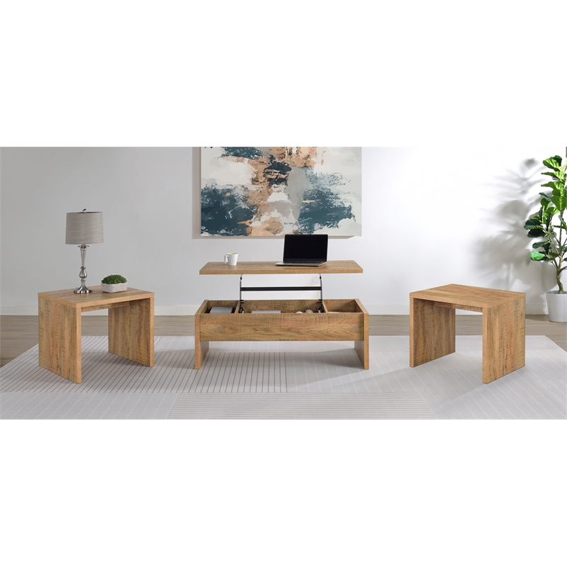Pemberly Row 3-piece Engineered Wood Lift Top Coffee Table Set in Mango