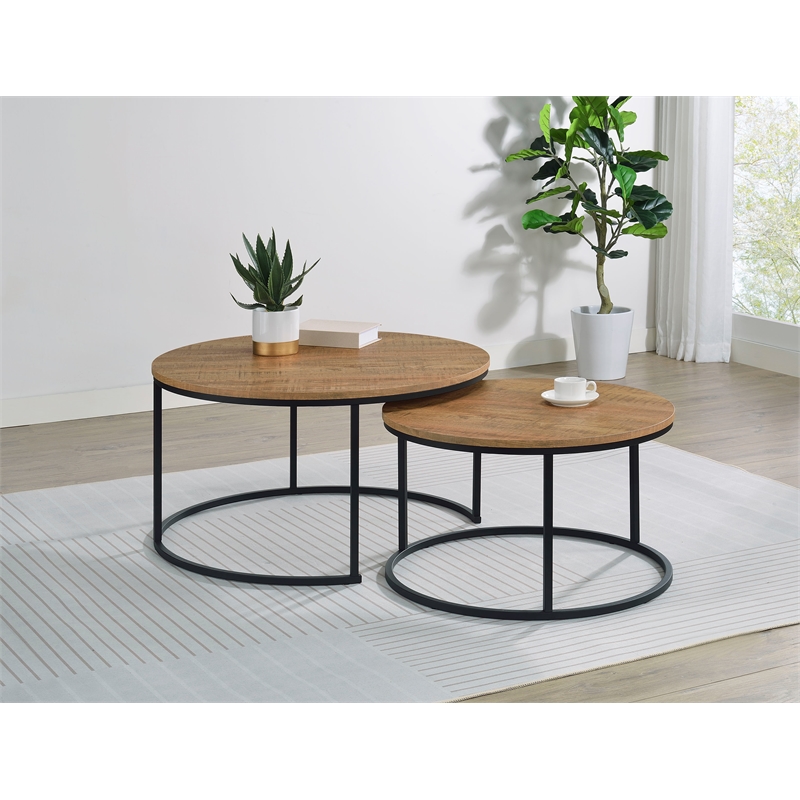 Pemberly Row 2-piece Round Engineered Wood Nesting Coffee Table in Mango