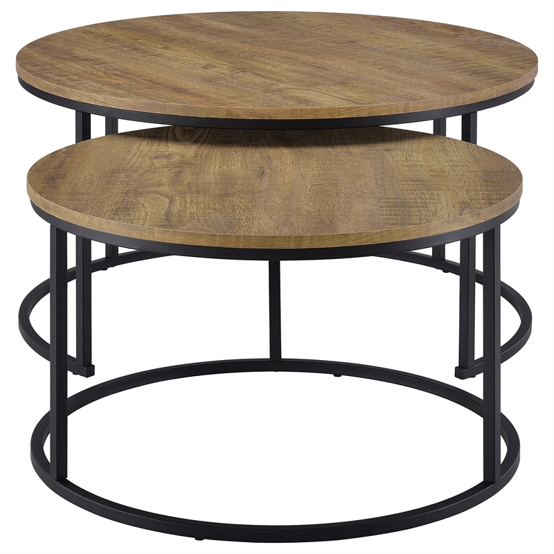 Pemberly Row 2-piece Round Engineered Wood Nesting Coffee Table in Mango