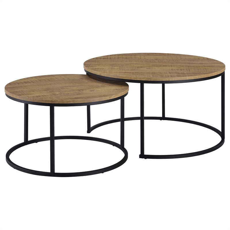 Pemberly Row 2-piece Round Engineered Wood Nesting Coffee Table in Mango