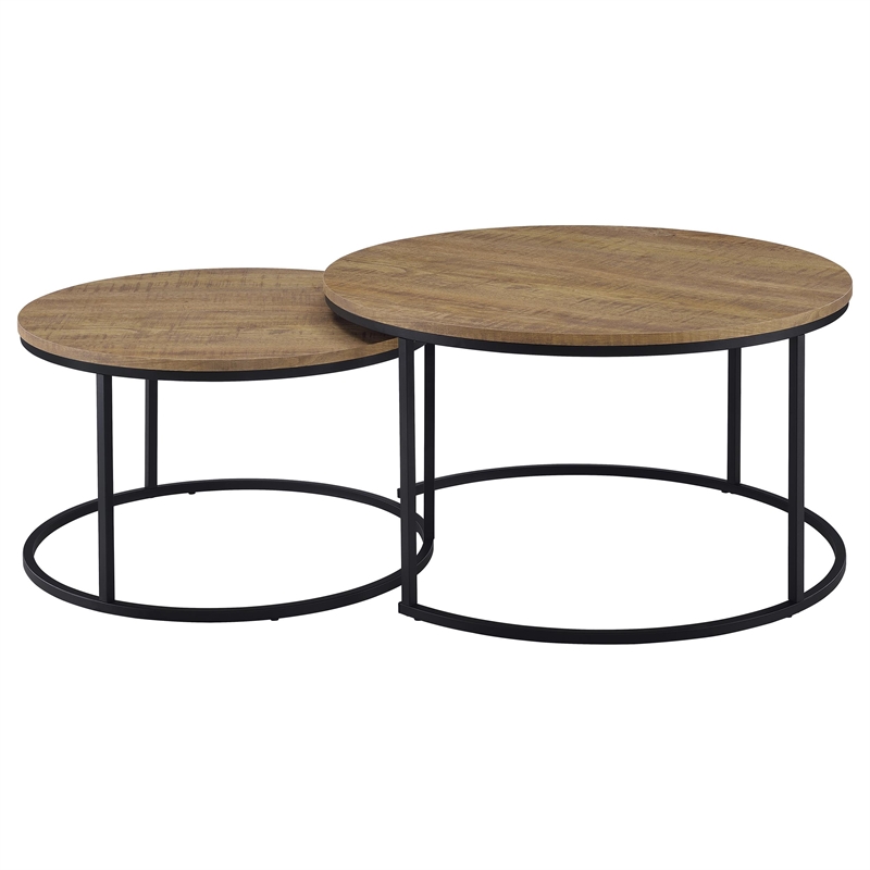Pemberly Row 2-piece Round Engineered Wood Nesting Coffee Table in Mango