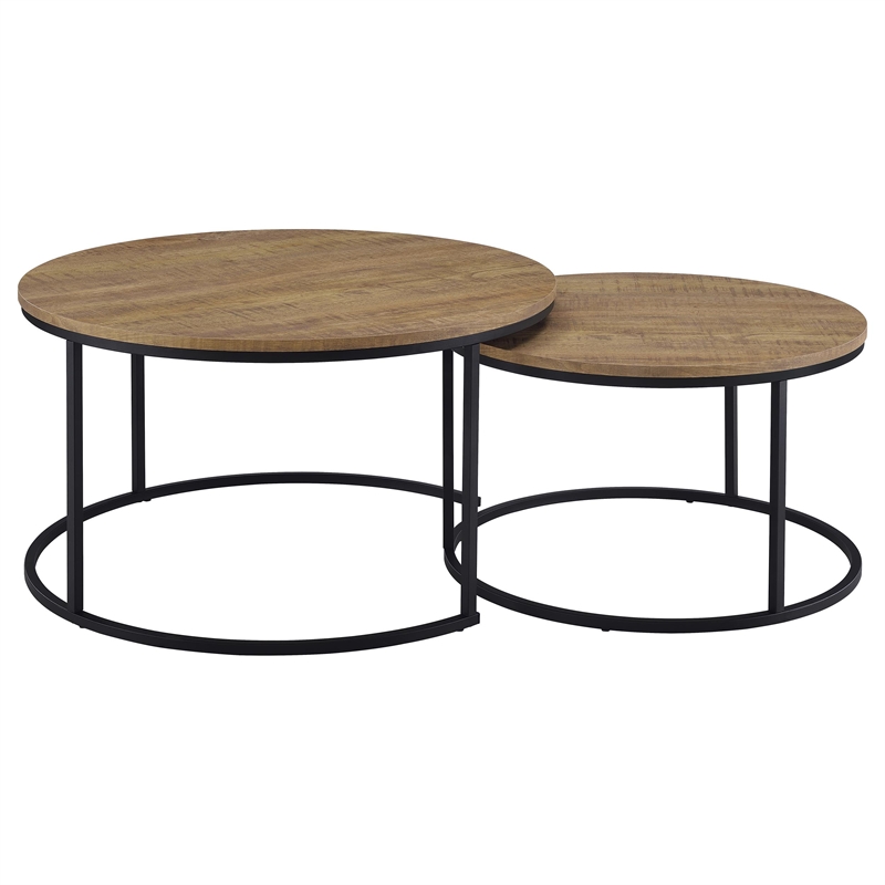 Pemberly Row 2-piece Round Engineered Wood Nesting Coffee Table in Mango