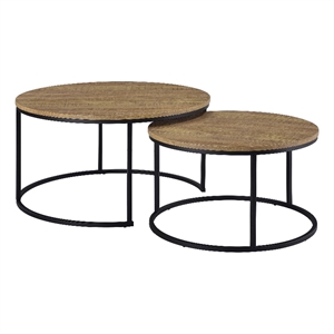 Pemberly Row 2-piece Round Engineered Wood Nesting Coffee Table in Mango