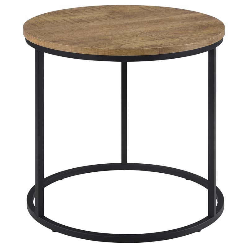 Pemberly Row Round Engineered Wood Occasional Side End Table in Mango Brown