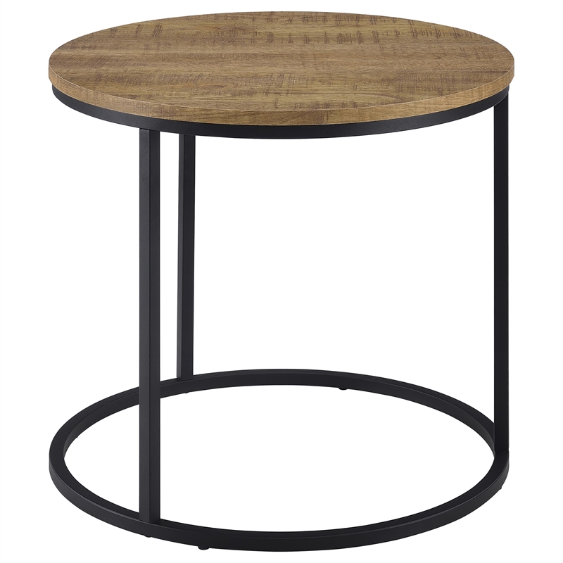 Pemberly Row Round Engineered Wood Occasional Side End Table in Mango Brown