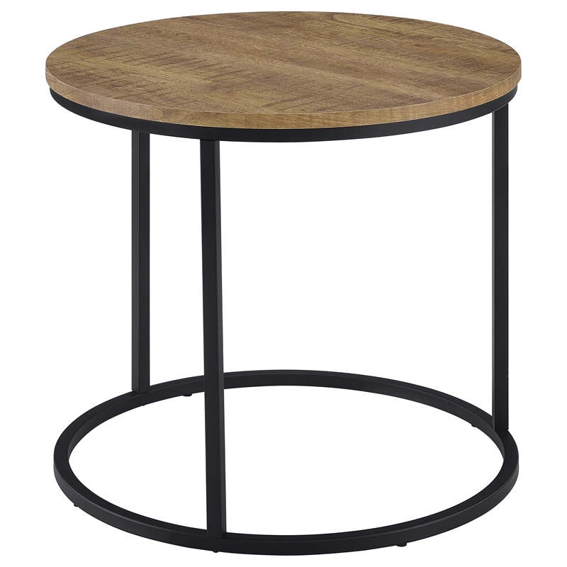 Pemberly Row Round Engineered Wood Occasional Side End Table in Mango Brown