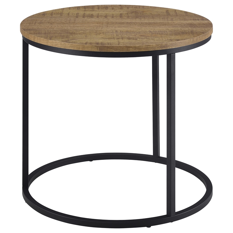 Pemberly Row Round Engineered Wood Occasional Side End Table in Mango Brown