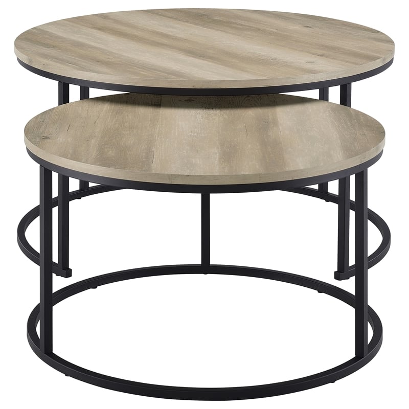 Pemberly Row 2-piece Round Nesting Coffee Table in Distressed Pine