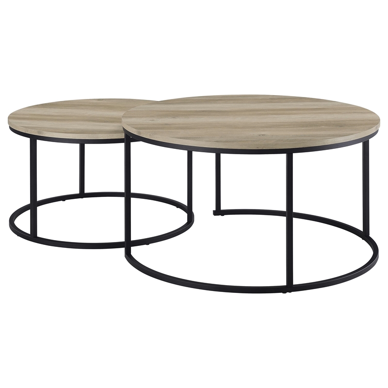 Pemberly Row 2-piece Round Nesting Coffee Table in Distressed Pine