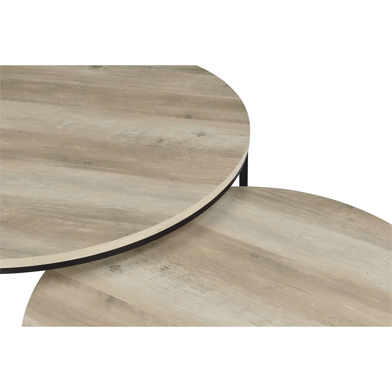 Pemberly Row 2-piece Round Nesting Coffee Table in Distressed Pine