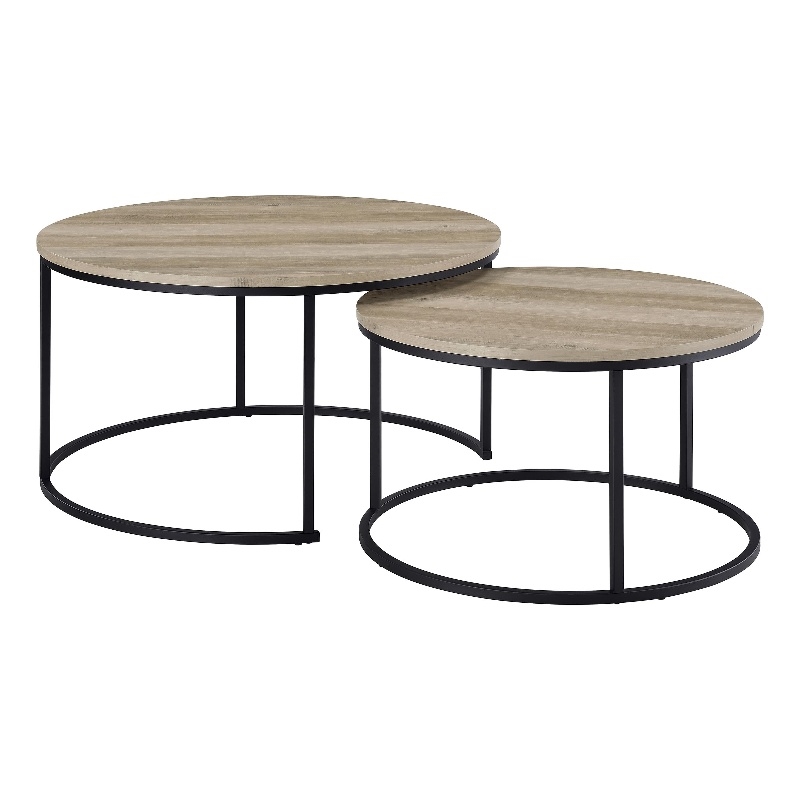 Pemberly Row 2-piece Round Nesting Coffee Table in Distressed Pine