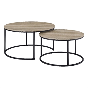 Pemberly Row 2-piece Round Nesting Coffee Table in Distressed Pine