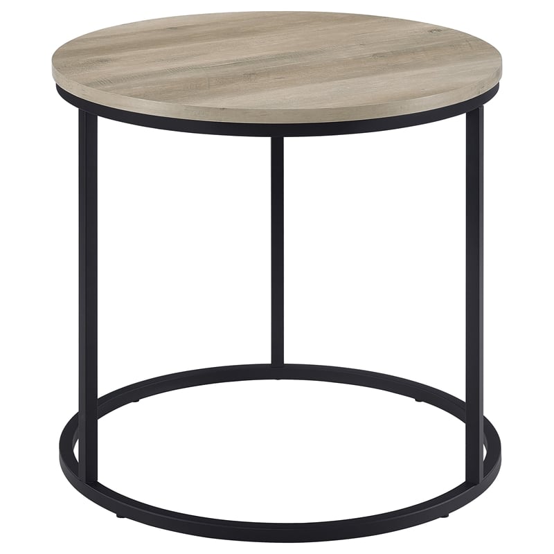 Pemberly Row Round Engineered Wood Side End Table in Distressed Pine
