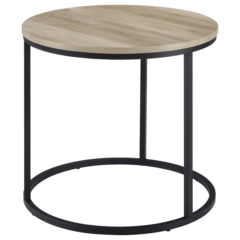 Pemberly Row Round Engineered Wood Side End Table in Distressed Pine