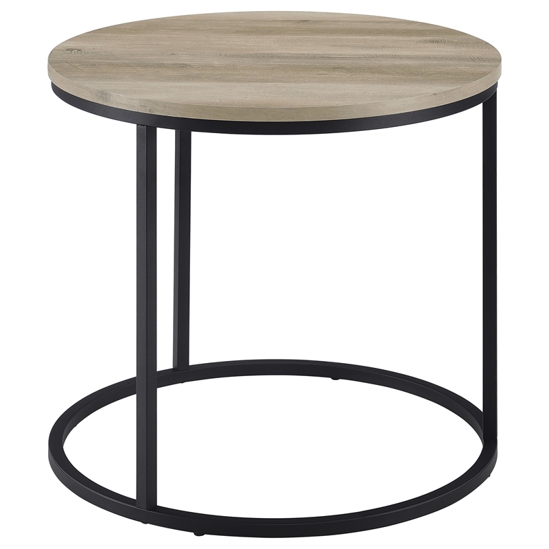 Pemberly Row Round Engineered Wood Side End Table in Distressed Pine