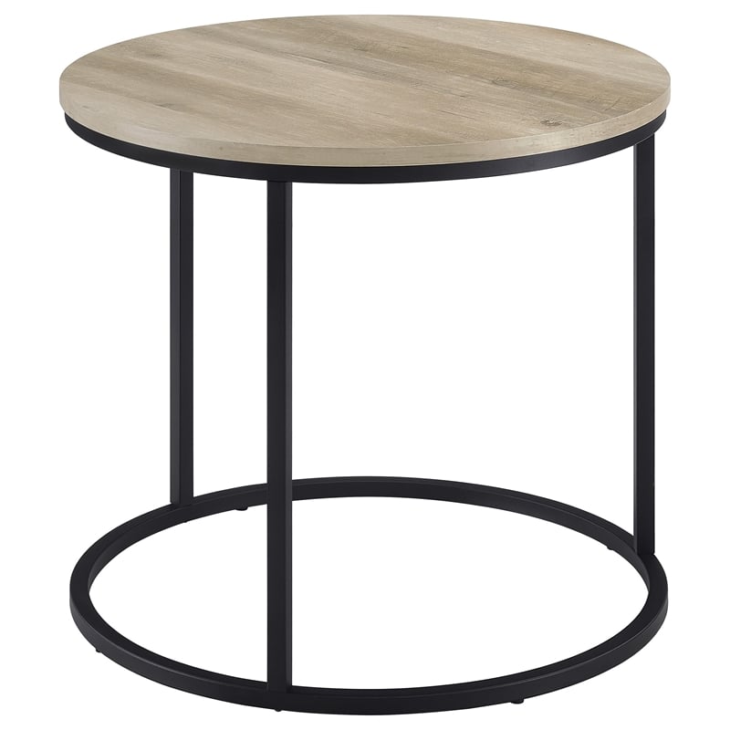 Pemberly Row Round Engineered Wood Side End Table in Distressed Pine
