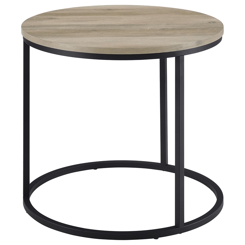 Pemberly Row Round Engineered Wood Side End Table in Distressed Pine