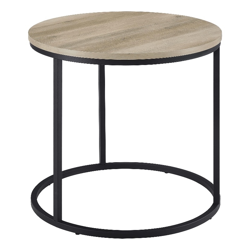 Pemberly Row Round Engineered Wood Side End Table in Distressed Pine