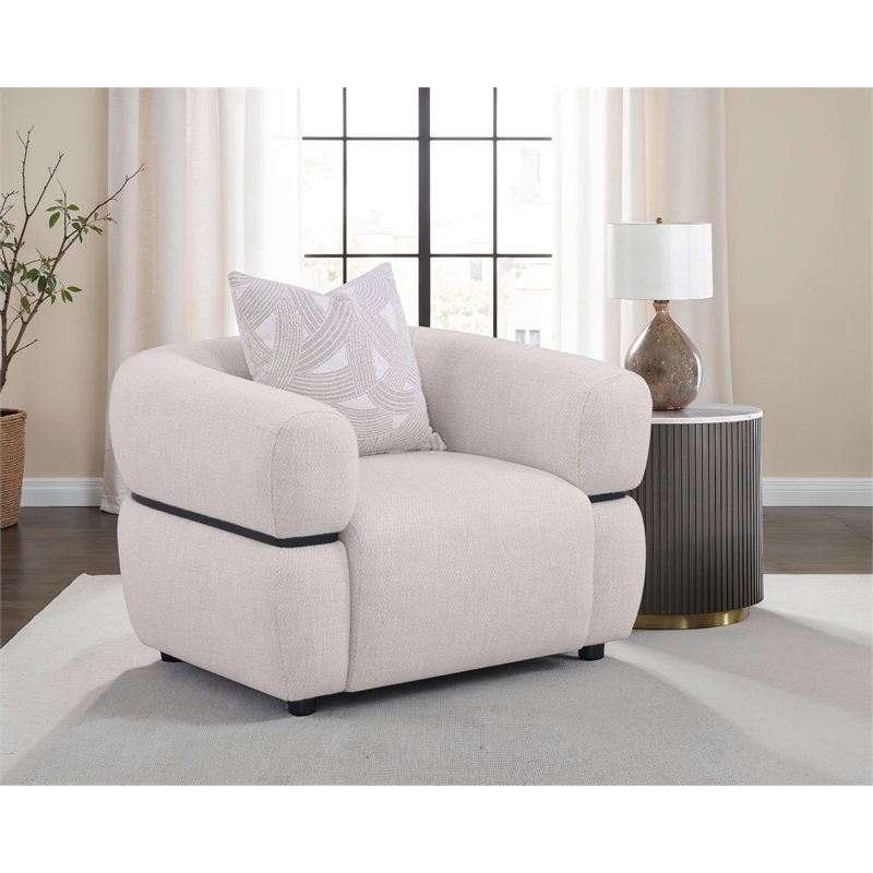 Pemberly Row Fabric Upholstered Round Arm Accent Chair in Beige