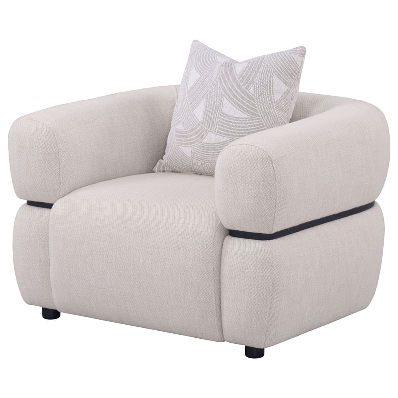 Pemberly Row Fabric Upholstered Round Arm Accent Chair in Beige