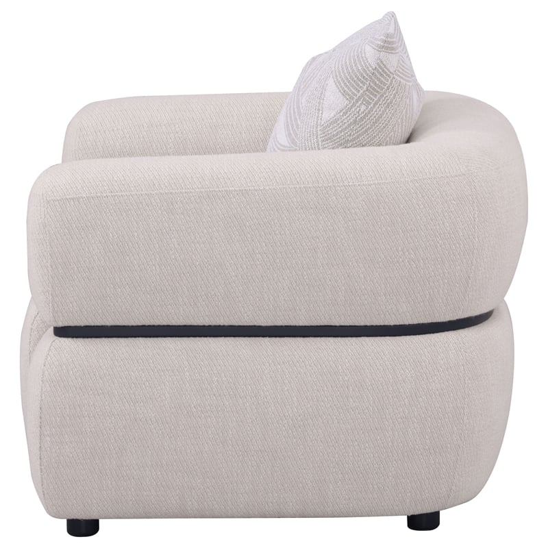 Pemberly Row Fabric Upholstered Round Arm Accent Chair in Beige