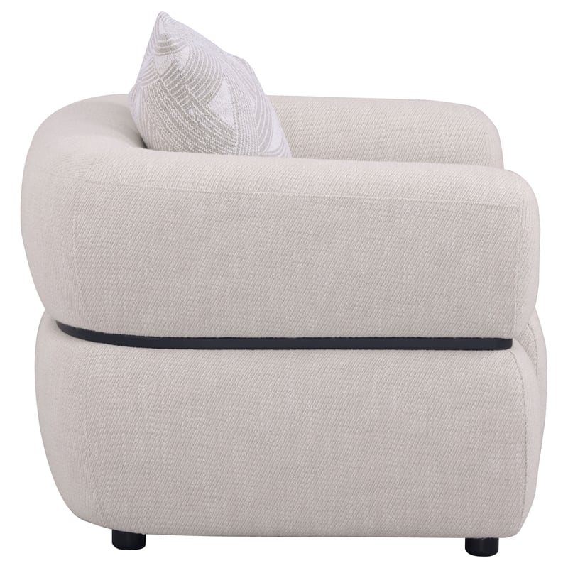 Pemberly Row Fabric Upholstered Round Arm Accent Chair in Beige