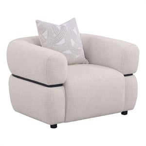 Pemberly Row Fabric Upholstered Round Arm Accent Chair in Beige
