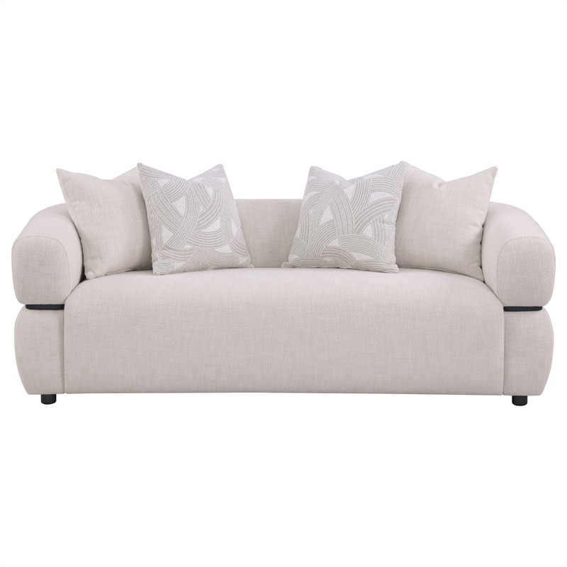 Pemberly Row 84-inch Fabric Upholstered Round Arm Sofa in Beige