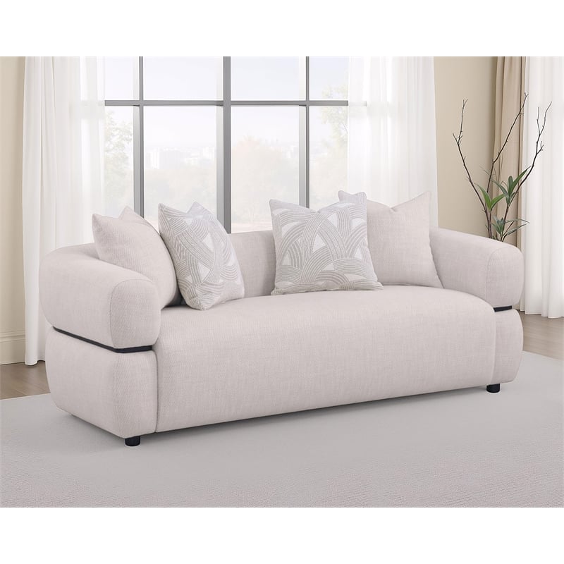 Pemberly Row 84-inch Fabric Upholstered Round Arm Sofa in Beige