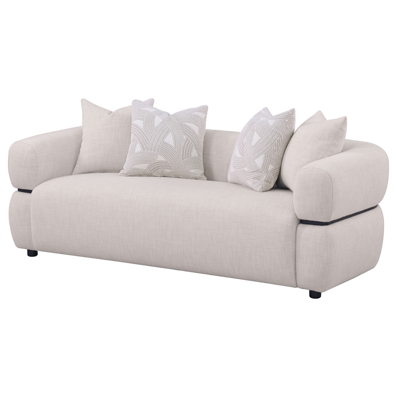 Pemberly Row 84-inch Fabric Upholstered Round Arm Sofa in Beige