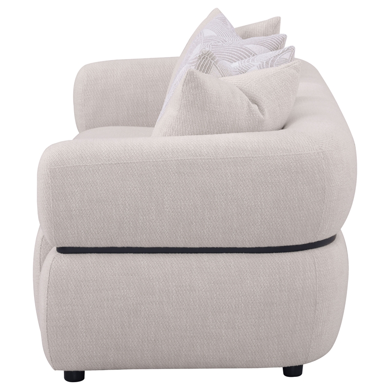 Pemberly Row 84-inch Fabric Upholstered Round Arm Sofa in Beige
