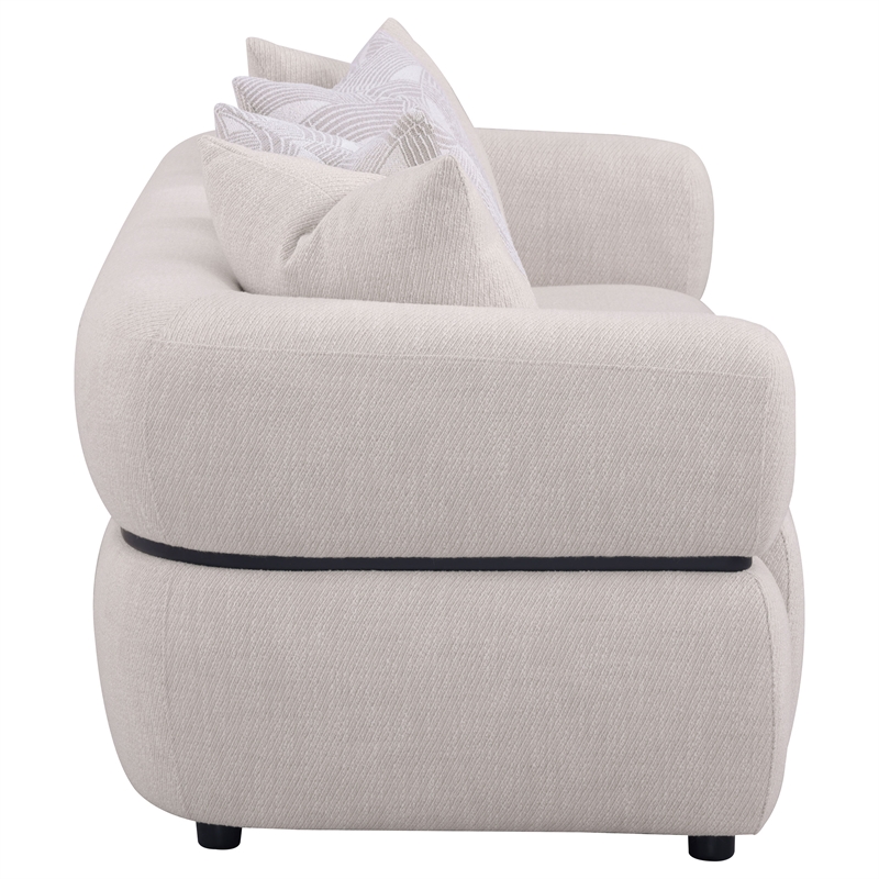 Pemberly Row 84-inch Fabric Upholstered Round Arm Sofa in Beige