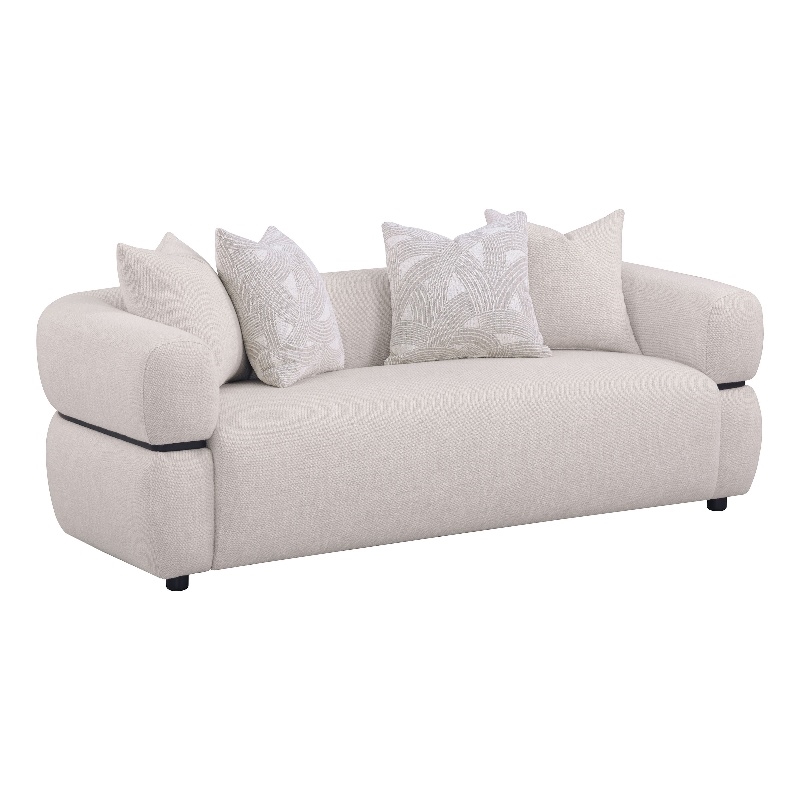 Pemberly Row 84-inch Fabric Upholstered Round Arm Sofa in Beige